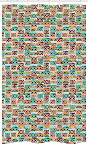 ABAKUHAUS Fricchettone Tenda da Doccia Stalla, Tapes Cassette Funky, Set per Il Bagno in Tessuto con Ganci, 120 cm x 180 cm, Multicolore