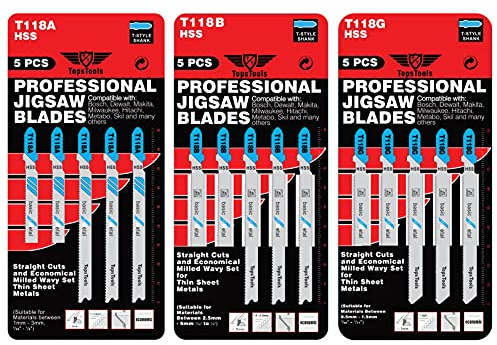 15 x TopsTools JSTTK3118 T118A T118B T118G Lame per seghetto alternativo per taglio metalli compatibili con Bosch Dewalt Makita Milwaukee e molti altri