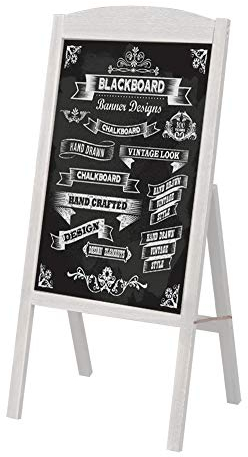 UNHO Standtafel Werbetafel Magnetische Kreidetafel Kundenstopper aus Holz Aufsteller Holztafel klappbar 42.5x90cm - Grau