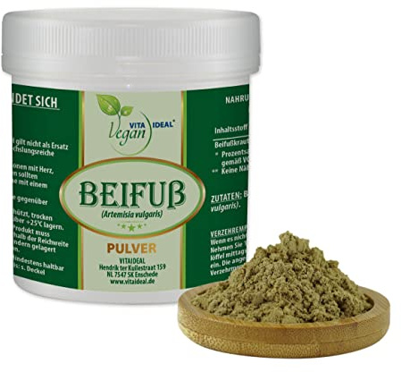 VITA IDEAL Vegan® Beifuß - Kraut Pulver 200g - Artemisia vulgaris - Tagesportion 600mg Beifußkraut reines Pulver. Inklusive Messlöffel, original von VITAIDEAL.