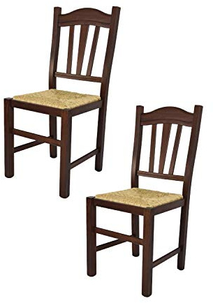 t m c s Tommychairs - 2er Set Stühle Silvana für Küche und Esszimmer, Robuste Struktur aus Buchenholz, in der Farbe Dunkles Nussbraun lackiert und Sitzfläche aus Stroh