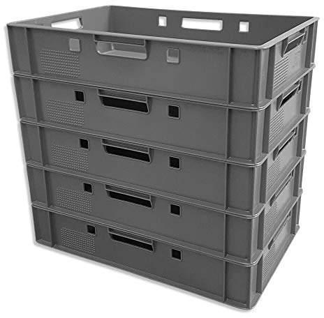 5er Set E1-Kiste Eurobox Metzgerkiste Lagerbox 60x40x12,5 cm stabil für Lebensmittel geeignet (grau)