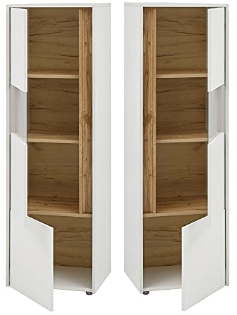 Lomadox Vitrinenschrank Esszimmer in weiß mit Absetzungen in Wotan Eiche Nb., B/H/T: ca. 50/155/40 cm