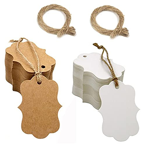200pcs Etichette in carta kraft, BetterJonny Etichette Carta Kraft Tag Regalo Cartoncino Etichette Regalo Kraft con Spago di Iuta Naturale da 20 Metri Tag Regalo Etichette per regali artigianali