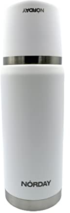 NORDAY Voyager Thermobecher aus Edelstahl, hält die Temperatur zwischen 8 und 24 Stunden, auslaufsicherer Deckel, ideal für Reisen, doppelwandig, extra widerstandsfähig, Weiß