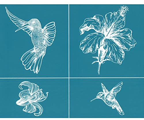 ISAKEN Selbstklebende Siebdruck Schablonen Motiv Sonnenblume Feder Vögel Siebdruckschablone Wiederverwendbare Mesh Transfers für DIY T-Shirt Stofftaschen, Holzbrett Malerei, Wohnaccessoires Dekoration