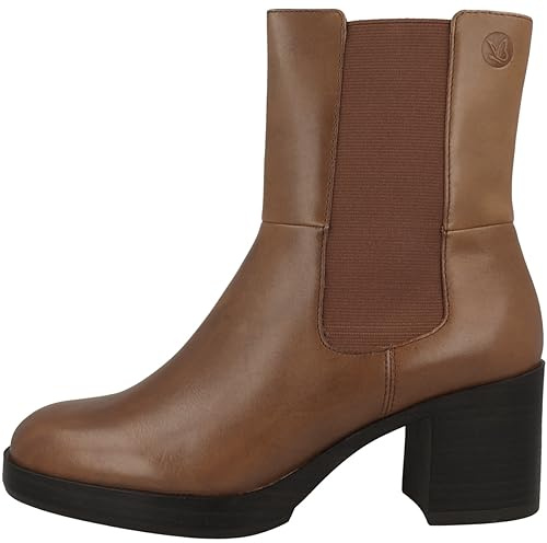 CAPRICE Damen Stiefeletten mit Absatz Memotion aus Leder Blockabsatz Weite G, Braun (Cognac Nappa), 39 EU