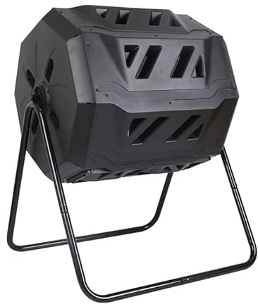 Compostador Giratorio de 160 l, contenedor de Compost de jardín con Dos cámaras giratorias de 360° y Puertas corredizas, contenedor de Compost de Trabajo rápido y Resistente, composición fácil y