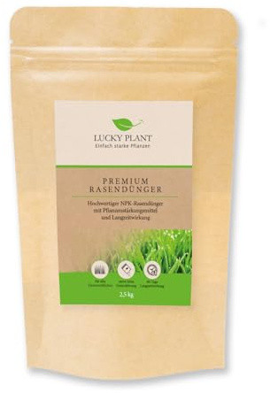 Premium Rasendünger von Lucky Plant | Langzeit-Nährstoffversorgung plus Gräserstärkung | Für einen dichten und sattgrünen Rasen (2,5 kg)