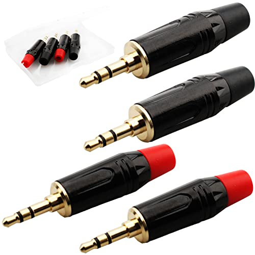 RUNCCI-YUN 4Pcs 3,5-mm-Stereo-Klinkenstecker, TRS Stecker, Audio Jack DIY, Reparatur Aux Stecker Löten (Schwarz + Rot)