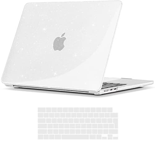 TECOOL Hülle Kompatibel mit MacBook Air M3 M2 15 Zoll 2023-2024 (A3114 A2941), Ultradünne Hartschale Schutzhülle Case mit Tastaturschutz (EU Layout), Glitzer Klar | A3448 A3241 A3114 A2941, Ultradünne Schutzhülle, Snap-on Hardcase, Ohne Logoausschnitt, EU Tastaturschutz