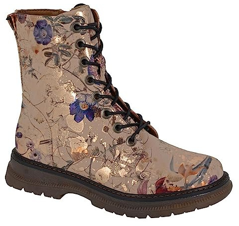 Cipriata Annetta - Botines altos para mujer con cordones y cierre de 8 ojales, Crudo Dorado Floral, 38 EU