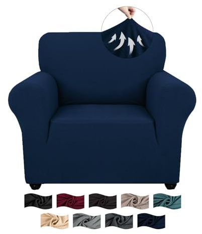 CYCMACO High Stretch Sofa Überzug 1 Sitzer, Sesselhusse rutschfest, Couch Bezug Elastischer, Jacquard Sofahusse Mit Armlehnen, Universal Sofa Covers, Couchüberzug Waschbare, Dunkelblau