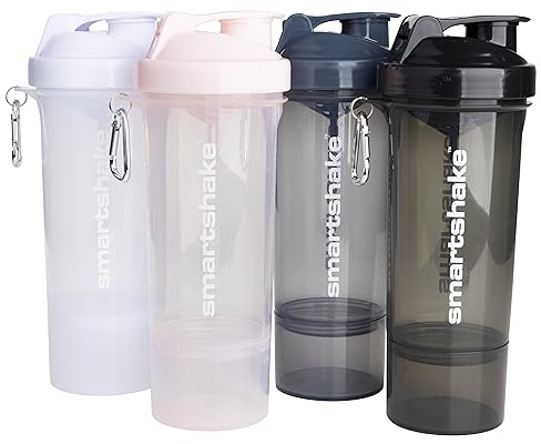 Smartshake Bouteille shaker protéinée Slim (400 ml) | 13,5 oz – Rangement inclus – Bouchon à visser étanche – Sans BPA – Unisexe – Noir, blanc, gris orage, rose coton