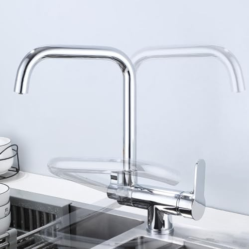 XJTNLB Grifo Abatible Fregadero Grifo Cocina Osmosis 3 Vias Grifo Giratorio Grifo de Cocina con Osmosis Abatible Mezclador de Fregadero,Cromo