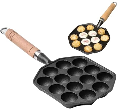 Topyond Takoyaki Pfanne,14 Löcher 3.8cm Loch Antihaft Pan Gusseisen mit Abnehmbarem Griff,Takoyaki Maker,Taiyaki Pfanne,Poffertjes Maker