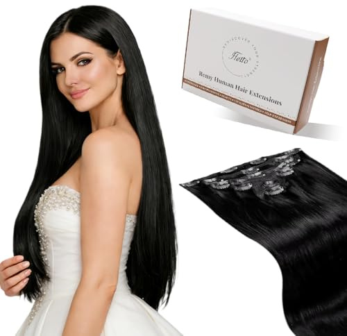 Hetto Clip in Extensions Echthaar Schwarz 55cm 120g 7pcs - Für Lange Haare: Invisible & Seamless Haarverlängerung für Hochzeit/Party, Volle Abdeckung für Sofortiges Volumen #1
