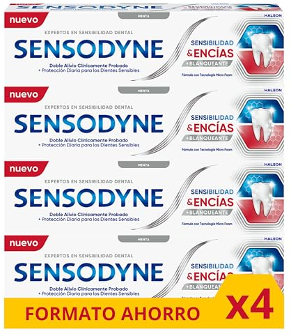 Sensodyne Sensibilidad y Encías Pasta de Dientes Blanqueante, Alivio Para Dientes Sensibles y Mejora de la Salud de las Encías, Pack 4x75 ml