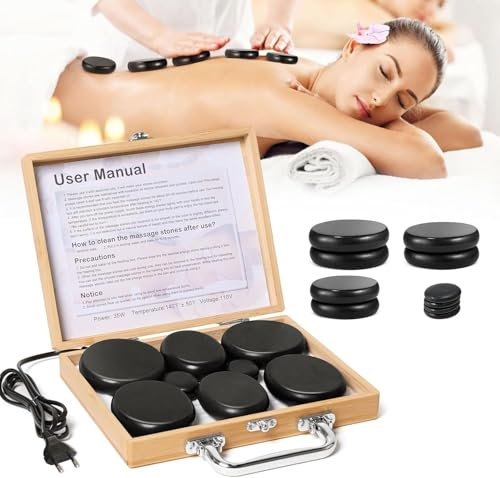 10 Pezzi Hot Stone Massage Kit Professionale con Scatola di Bambù,Pietre Calde per Massage per Massaggio per Rilassa,Guarisce e Allevia il Dolore