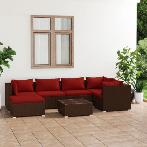DYRJDJWIDHW bodensofa,palettenmöbel,gartenmöbel Rattan wetterfest,7-TLG. Garten-Lounge-Set mit Kissen Poly Rattan BraunGeeignet für Garten, Swimmingpool, Wohnzimmer, Terrasse