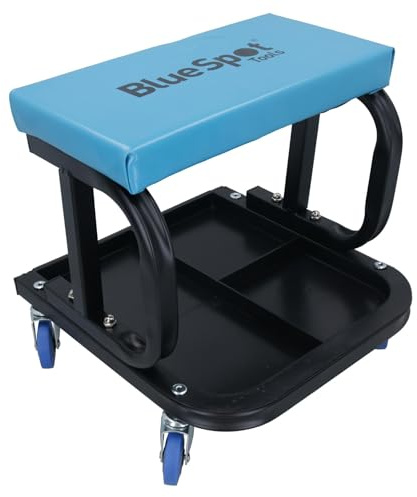 AB Tools Garage Workshop Mechanics Padded Rolling Stool Chair Seat Swivel Wheels