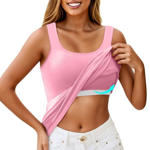 KONG JIMFAN Damen Unterhemd BH-Hemd Basic U-Ausschnitt Eingebauter BH Bügelloser Gepolstert Verstellbare Spaghettiträger Tank Tops mit Integriertem Bh Ohne Bügel Einfarbig Bequeme Hemd Fitting Yoga BH
