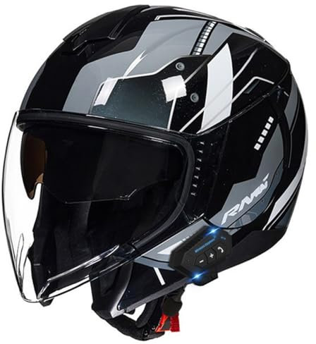 Caschi Moto Jet Bluetooth Aperto Scooter Con Doppia Visiera Microfono Caschi Cromwell Mezzo Casco Da Motociclista ECE Omologato Street Cruiser Casco A Scodella Uomo E Da Donna 13,XXL:63-64CM
