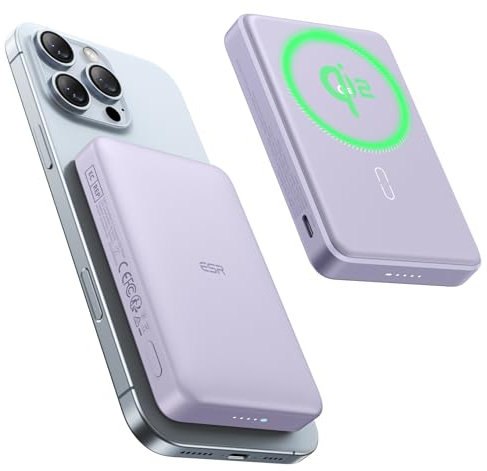 ESR for MagSafe Power Bank, Ultra-Compact 10,000mAh MagSafe Portable Charger,15W Ultra-Fast Battery Pack, 27W USB-C MagSlim Charger with Cable for iPhone 17/16/15/14/13/12, Lavender