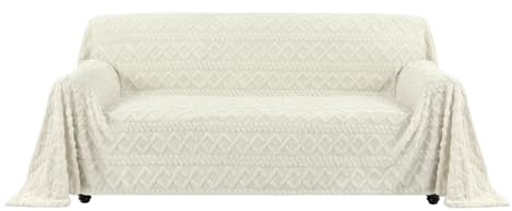 Easy-Going Jacquard Sofa Covers 3 4 Seater, Funny Fuzzy Sofa Slipcovers for Pet Dog, Non Slip Couch Covers, Warm Sofa Seat Covers, Washable Furniture Protectors, 80x133 in, Ivory