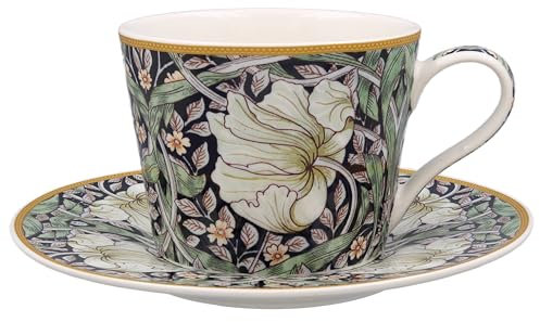 The Leonardo Collection Pimpernel Cup & Saucer Set | Designed by William Morris | Tea Cup Set Perfect for Home or Office | Tea Cups and Saucers or Coffee Cup and Saucer for Enjoying Hot Drinks