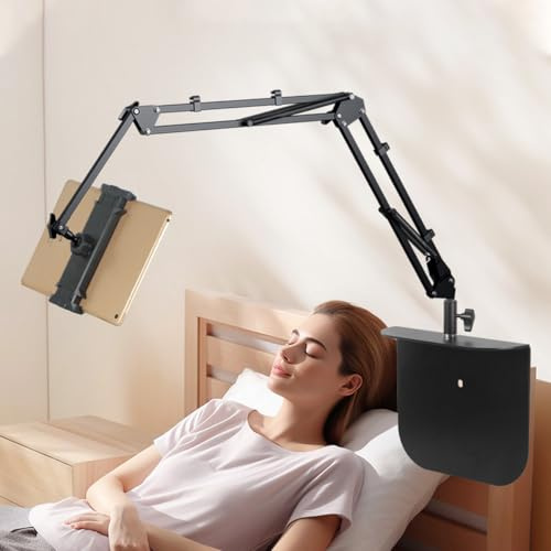 ZAYMDO Tablet Halterung & Handy Halter fürs Bett, Klemmfreier Tablet Ständer mit großer Basis, Universeller Handyhalterung & iPad Halterung mit 360°Drehung für 4''-15'' Geräte