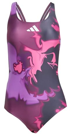 adidas Donna Tie Dye Graphic V Back Swimsuit, Aurora Black/White, 40