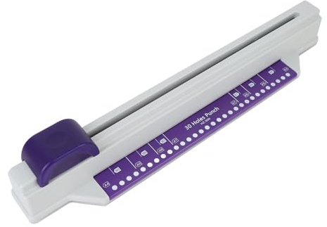 Perforatrice A4 30 Trous, Perforatrice à Main avec 4 Bandes de Feuilles Mobiles, Machine à Relier de Bureau Polyvalente, Garde le Papier organisé, Pince de Fixation Amovible pour