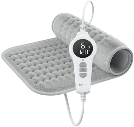 BR Bringer® Infrarot Heizkissen Wärmekissen 60 x 30 cm 6 Stufen Grau | Abschaltautomatik und Überhitzungsschutz bei 25 bis 60 °C - maschinenwaschbar, mit LED Display und extra weichem Flanell