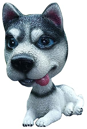BESTonZON Nickender Hund Auto Dekoration aus Resine, Sitzend, Grau | Cartoon Schlittenhund als Kleine Figur für Auto und Esszimmer, Liebliches Design, für Freunde und Kollegen