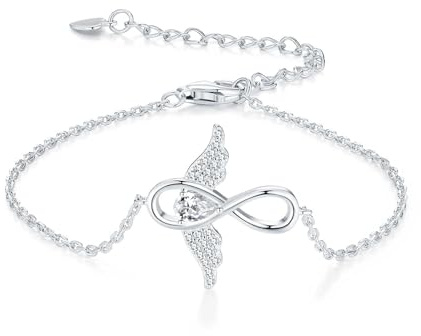 GW Bracciale Donna 925 Argento Custode Croce Angelo Braccialetto Personalizzato Crocifisso Bracciale Regali per la Prima Comunione Regalo Compleanno Amica