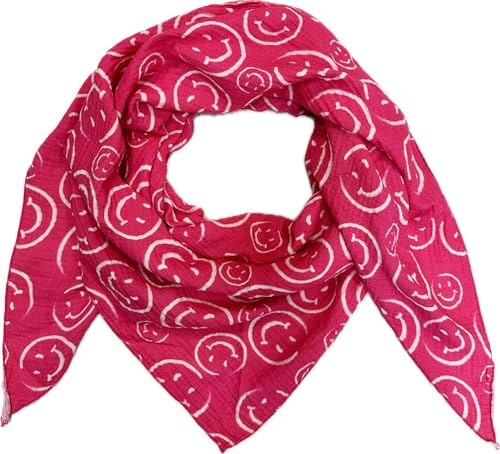 Smiley Smile Dreieck Schal aus 100% Baumwolle Frühling Unisex Uni Fashion Stola Tuch Übergangszeit Italy Sommer Strickschal Strick Tuch Happy