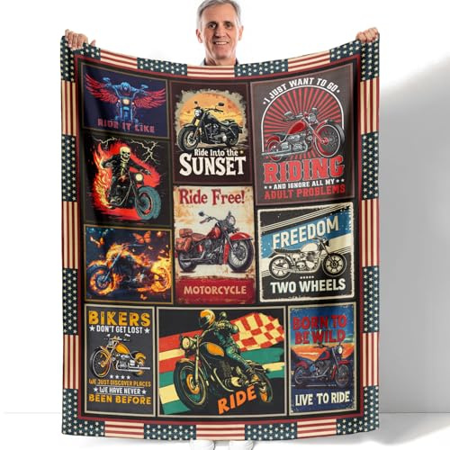 HommomH Vintage Motorcycle Fleece Blanket for Adults Men Women, Riding Lovers Gifts, Soft Warm Cozy Throw Blankets for Motor Bikers/Riders, 50x60
