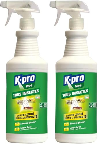 K.PRO Vert Pulvérisateur Barrière tous Insectes Volants et Rampants - Curatif et Préventif - S'Applique Sur Textiles et Surfaces Lavables* - Technique Professionnelle - 1L - Protection 1 mois