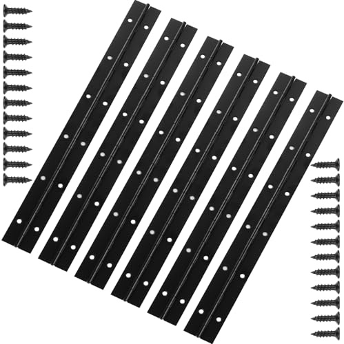 MEIDIV 6pcs Stainless Steel Piano Hinge, 300mm Long Hinges for Wood, Heavy Duty Piano Hinge with Screws, Black Hinges for Piano Cabinet Door Window Boats