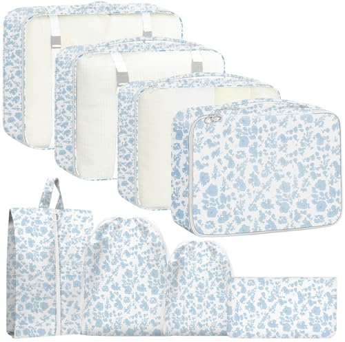 YEEYAA Packing Cubes for Travel - 8 Set Luggage Organizer Bags for Family, Mesh Breathable Packing Cubes for Suitcases Durable Travel Essentials Bags Set