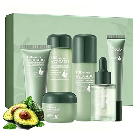 6 st avokado hudvårdsset, hudvård presentset med ansiktsrengöring, toner, lotion, ansiktsserum, ansiktskräm, ögonkräm för fuktgivande hud anti-åldrande hud för kvinnor män