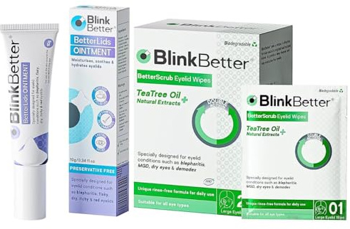 Eyelid Wipes (20ct) + BetterLids Ointment – Soothing Tea Tree Wipes & Hydrating Oat & Shea Butter Balm – Relief for Blepharitis, Dry, Itchy, Flaky Eyelids – 2-Step Eye Care System