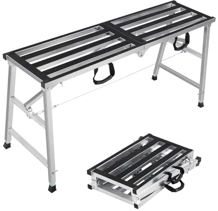 GMGSPT Folding Scaffolding Platform Height Adjustment 27-43(H) Portable Steel Step Ladder Stool for Home Improvement, Drywall Painting, Maintenance at Height, Maximum Load 600lbs