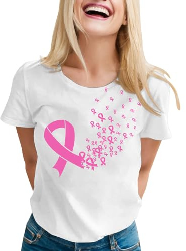 Cancer du Sein Octobre Rose T-Shirt, Ruban Rose de Sensibilisation au Cancer du Sein d'Octobre Tshirt Femme Grande Taille Sexy Tee Shirt Femme