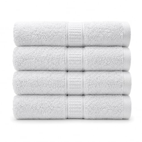 Harmatex 4 teiliges Premium Handtuchset - 100% Baumwolle 550 g/m², ÖKOTEX Zertifiziert, saugstark, 2 Aufhängeschlaufen, 50X100 cm, schnelltrocknend (Weiß, 4 Handtücher (50X100cm))