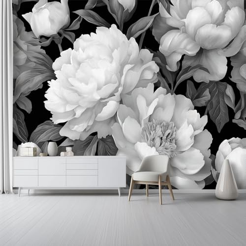 Generico Carta Da Parati Temi Acquerello - 250 x 175 cm 3D Effetto Carta Da Parati Non Tessuto Decorazioni Per Soggiorno Camera Da Letto, Fiori Peonie Motivo Murales