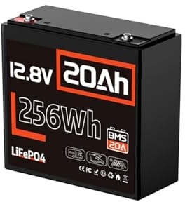 Batería de fosfato de hierro y litio de 12 V y 20 Ah con BMS de 20 A integrado. Paquete de baterías LiFePO4 portátiles y ligeras.