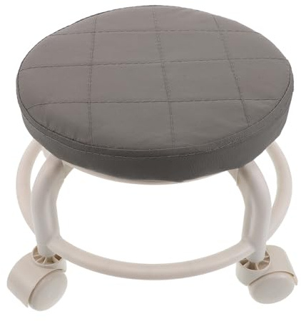 TOPPERFUN Tabouret Roulant Pivotant à 360° pour Salon de Beauté Petit Siège Bas en Similicuir Gris Hauteur 25 CM roulettes Universelles Tabouret de Spa Polyvalent Manucure et Soins des