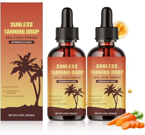 Bräunungstropfen zum Trinken, 2026 Trinkbare Bräunungstropfen, Selbstbräuner tropfen für Gesicht und Körper,Sunless Tanning Drops für natürliche Bräune, Ohne Sonnenschäden,Schnelle Bräunung(2 Flasche)
